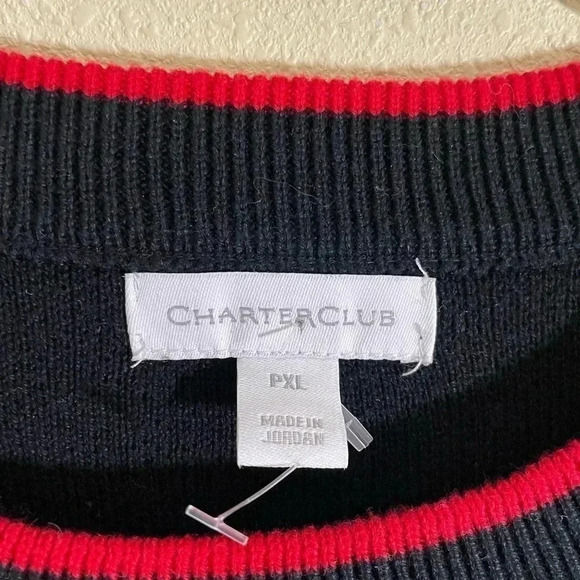 Charter Club Women XLP PETITE Black White Houndstooth Red Trim Sweater NEW - Picture 3 of 7